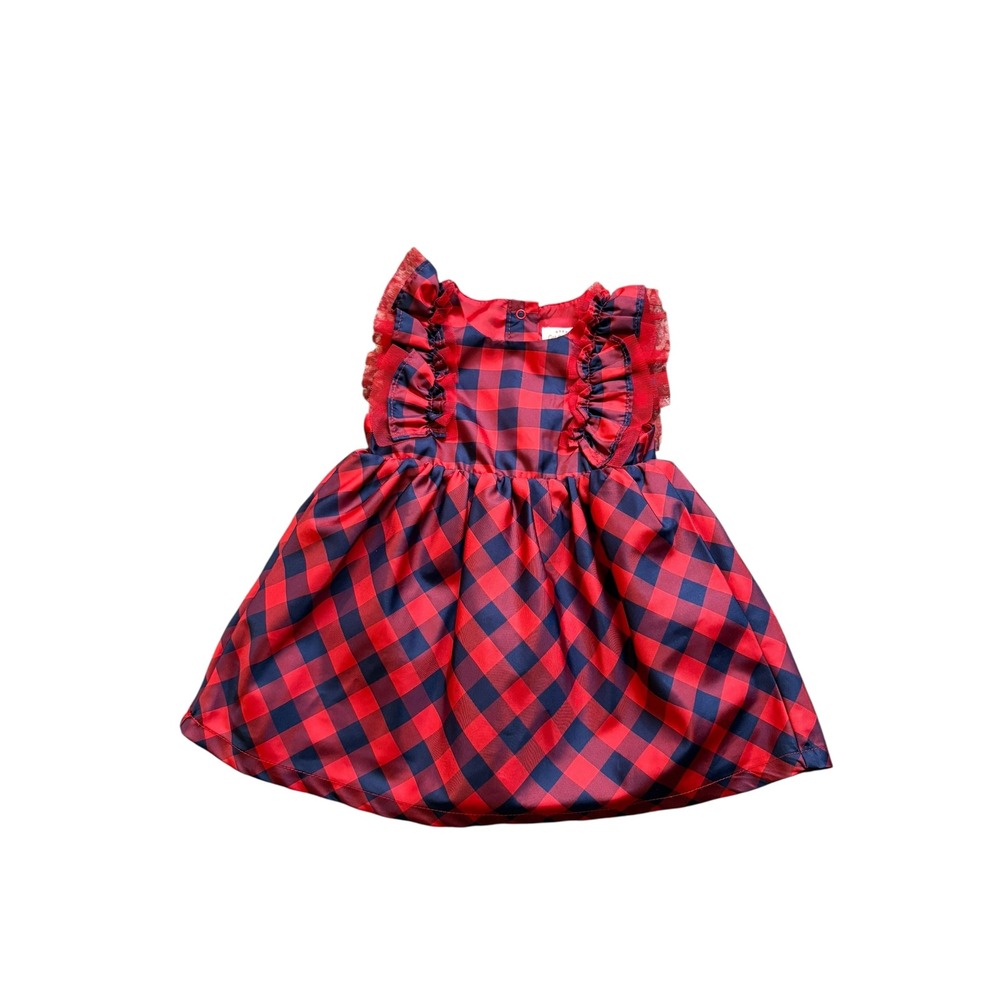 Cat & Jack Baby Girl 12M Red Navy Buffalo Plaid Ruffle Dress Holiday